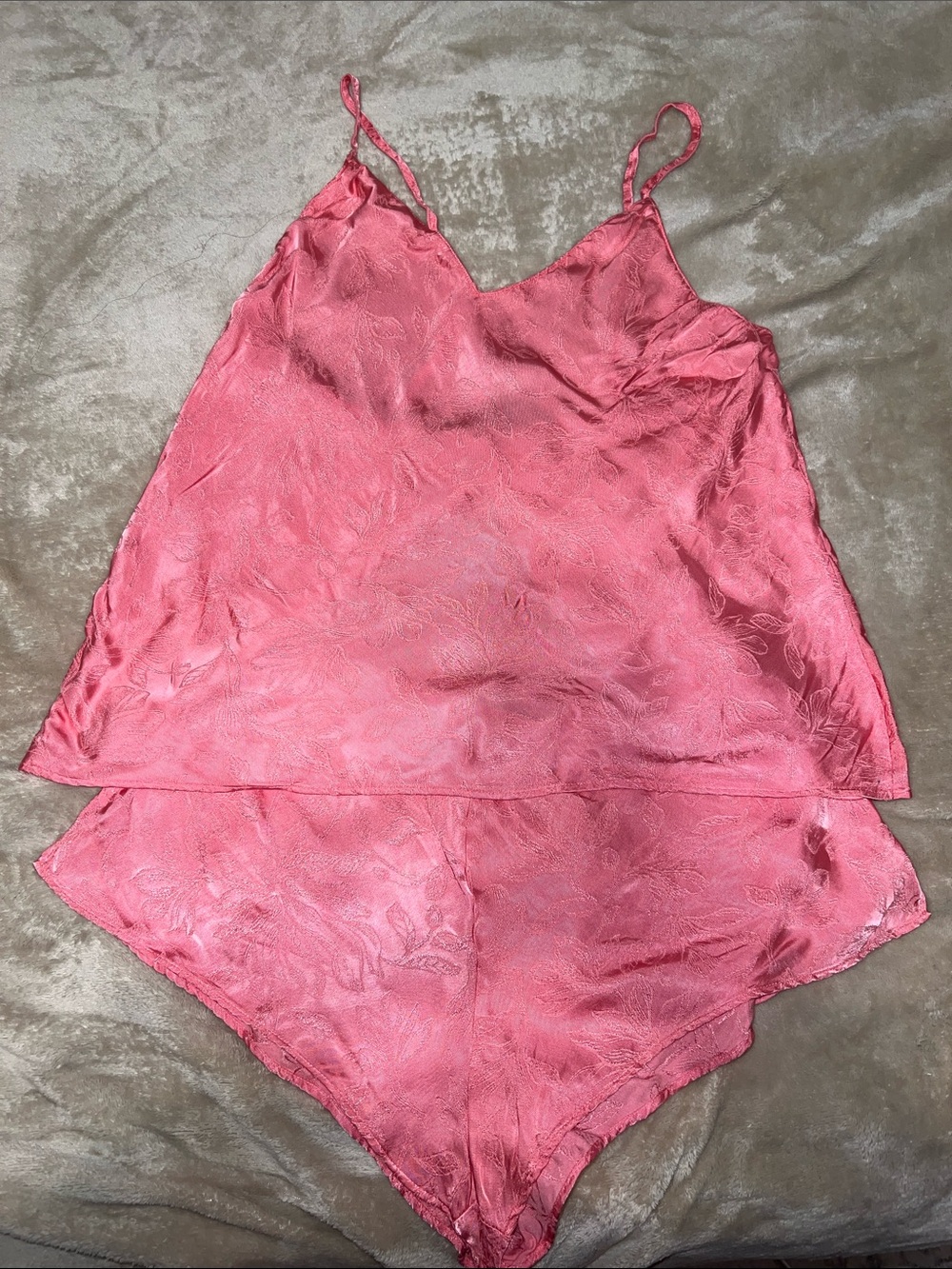 Victoria's Secret Rose Pink Satin Jacquard Camisole & Shorts Set